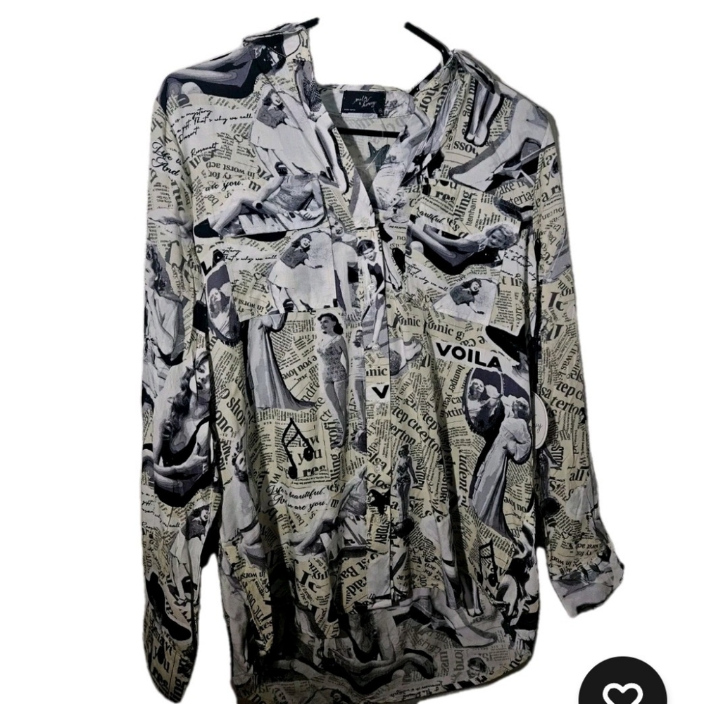 Milk & Honey Womens Shirt. Size M-L. Long Sleeves.Magazine Vintage Characters